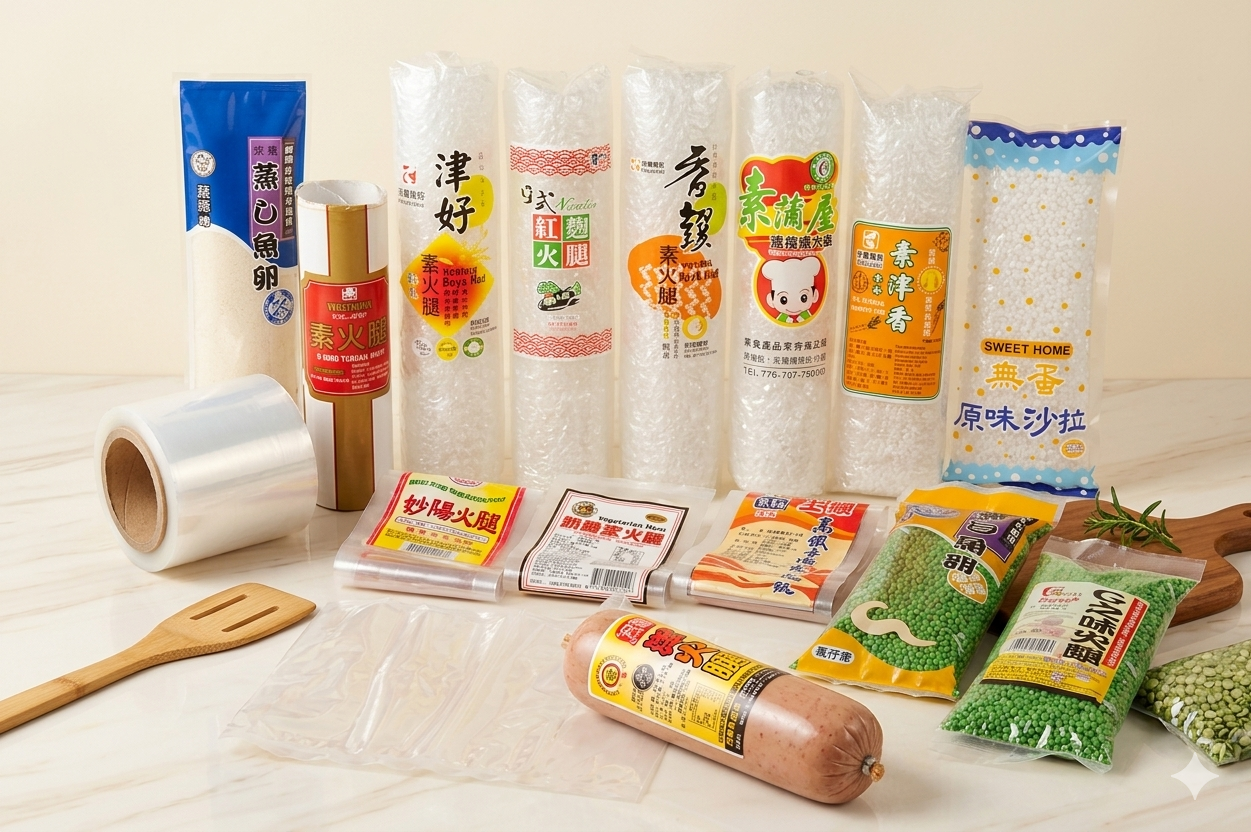 Vacuum-sealed pouches with food product labels